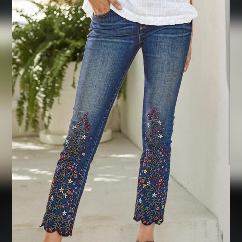 NWOT Sundance Driftwood floral scalloped hem jeans size 26